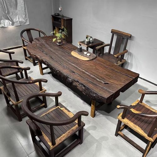 侘寂风禅意非洲黑檀木原木大板桌实木中古风茶桌茶台办公室会议桌