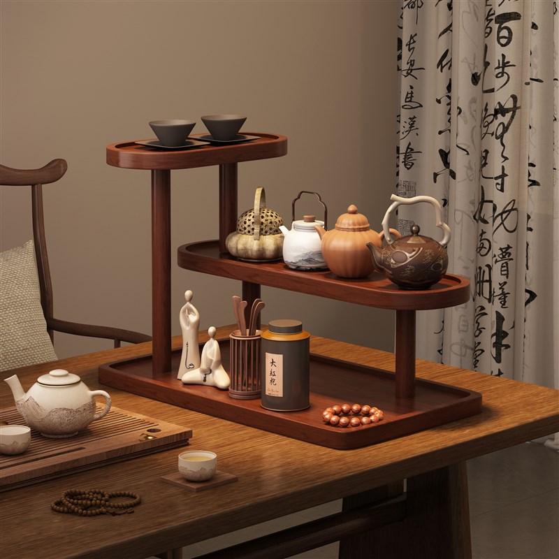 桌面小型实木博古架茶桌r置物架茶叶茶杯茶具紫砂壶文玩摆放展示