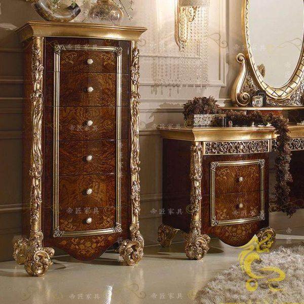 欧式新古典实木手工雕花描金描做旧屉柜六斗柜奢华别墅家具定制