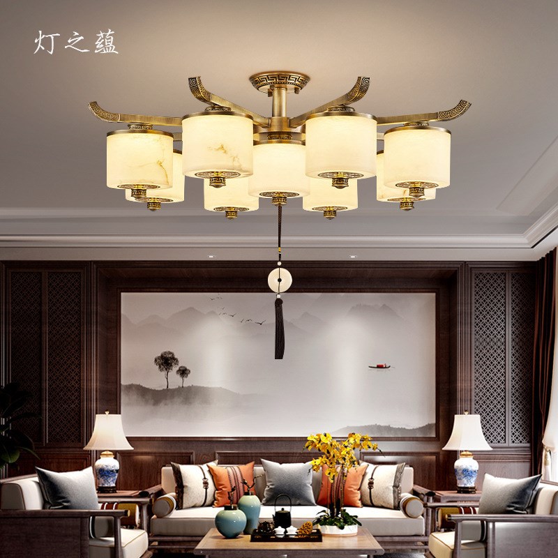 新中式全铜云石吸顶灯 现代简约中国风客厅餐厅大T气长方形吸顶灯