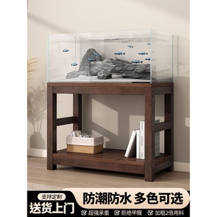 鱼缸架子实木鱼缸架架家用溪流缸底座放置柜置物架承重底架绢花