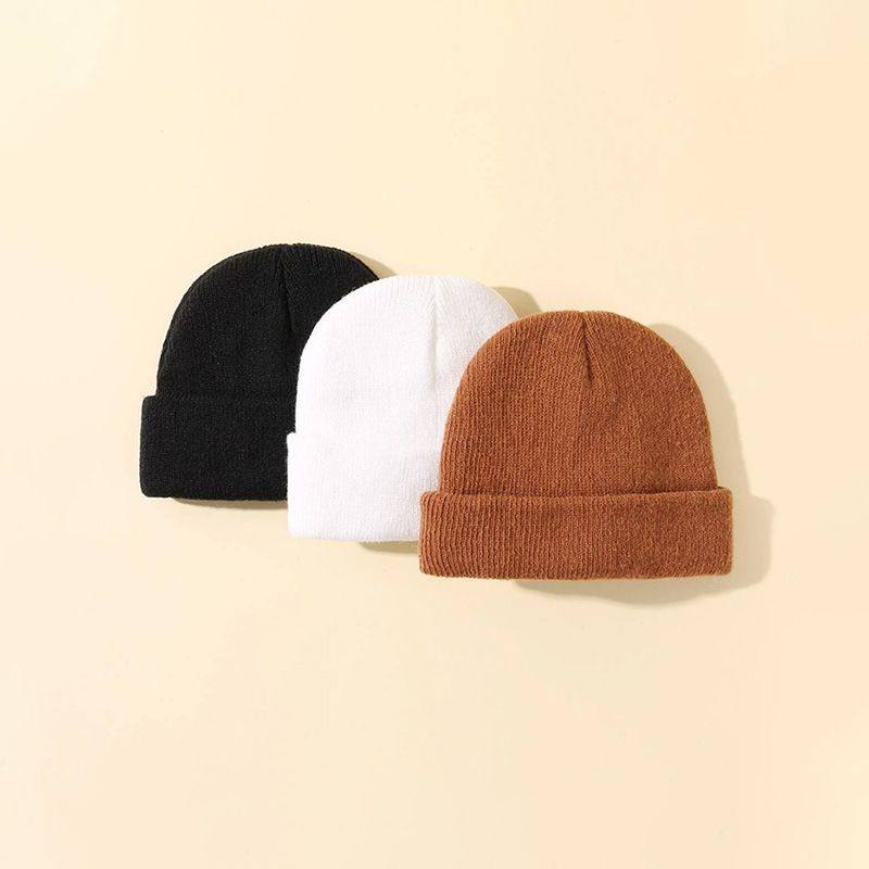 秋冬新款男童女童同款休闲简约百搭潮流简约纯色针织帽（三组合）