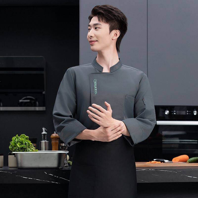 酒店餐饮厨房厨师工作服男秋季透气长袖西餐高档厨师长专用厨师服