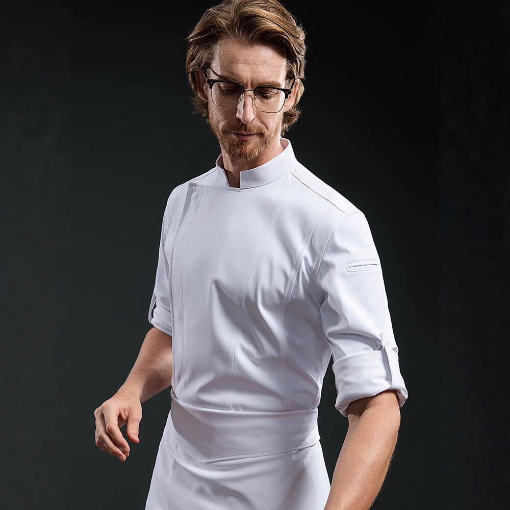 纯色厨师工作服男长袖酒店餐饮主厨厨师长工作服烘培西点服装