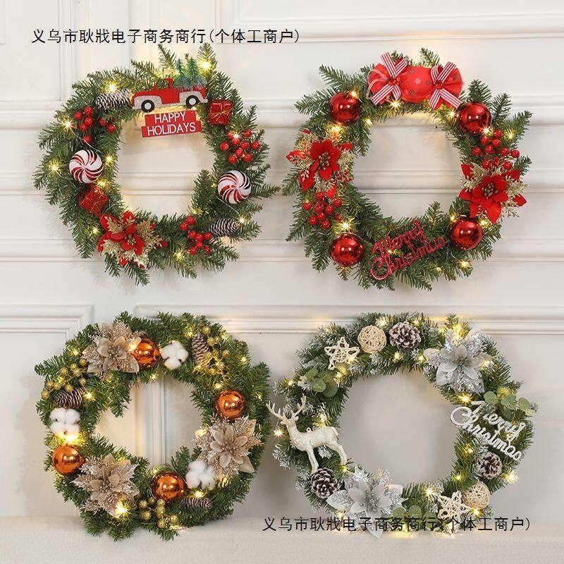圣诞节花环圣诞挂饰30花圈门挂橱窗40藤条场景布置创意挂件装饰品