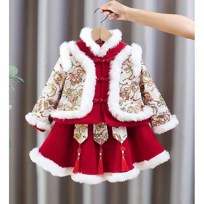 女童拜年服冬季新款宝宝汉服儿童棉衣加厚唐装小女孩周岁生日礼服