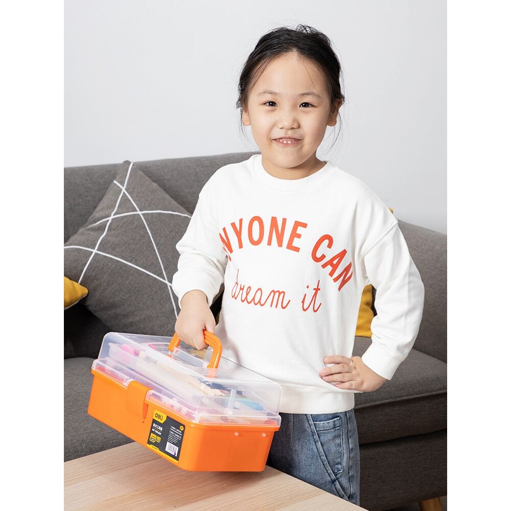 小学生美术工具箱画画箱手提式绘画收纳盒多功能家用三层