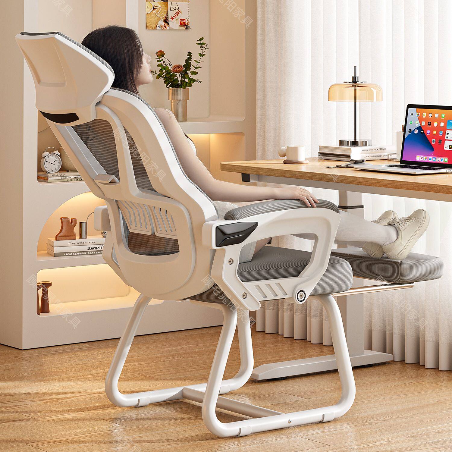 舒服久坐电脑椅午睡两用人体工学办公椅子家用可躺平弓形靠背转椅