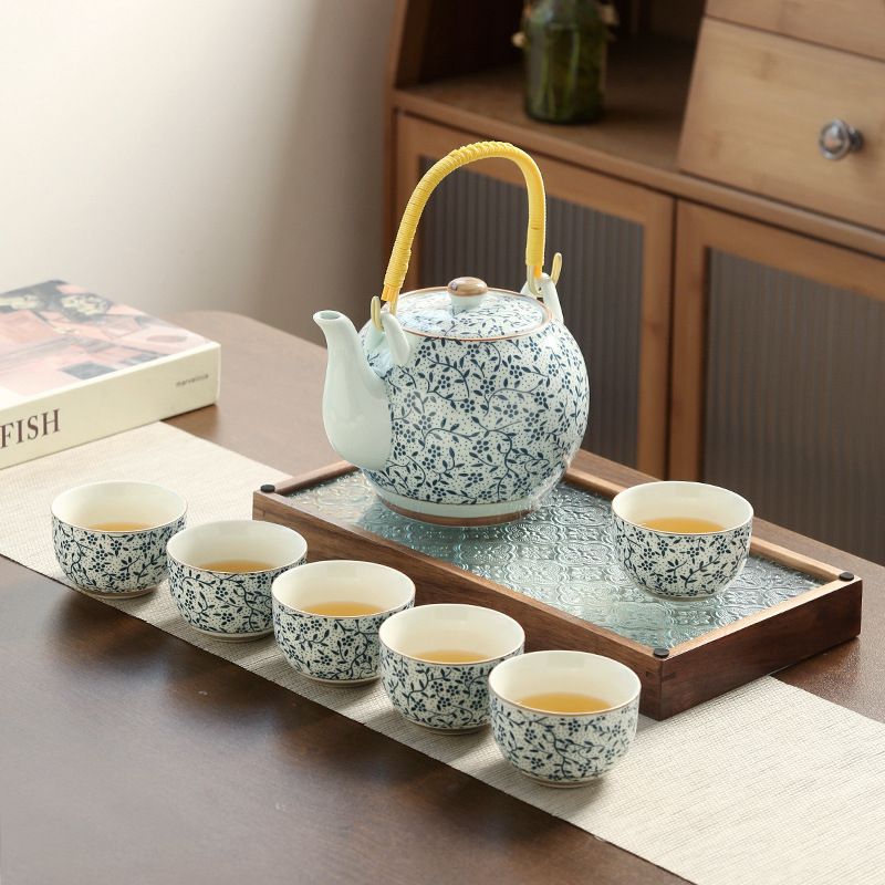 提梁壶茶具大号日式陶瓷茶杯托盘茶台家用大容量泡茶壶1200毫升