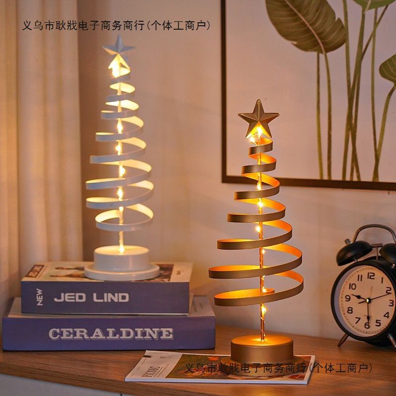 铁艺圣诞树桌面水晶灯发光摆件床头台灯摆件氛围星星灯房间装饰