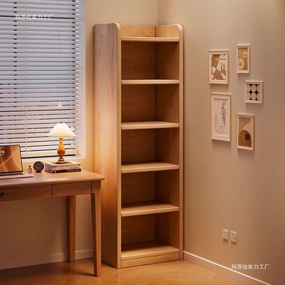 纯实木书架落地置物架一体靠墙柜子储物柜儿童学生家用书柜收