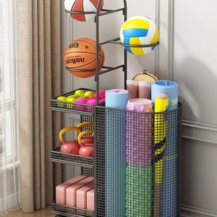 瑜伽垫收纳筐家用健身运动器材收纳架带轮放球类置物架篮球收纳架