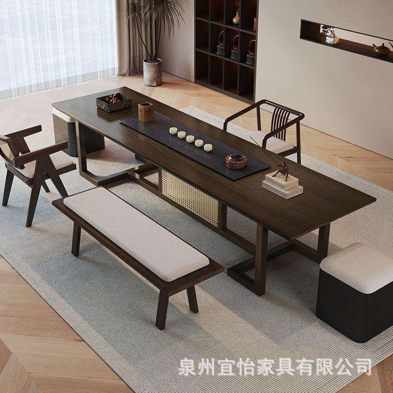 实木茶桌桌椅组合简约组合现代功夫新中式茶台办公室客厅泡茶盆栽