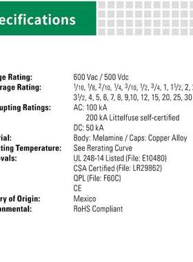 littelfuse0KLK001.T力特 10x38mm小型快熔保险丝KLK001