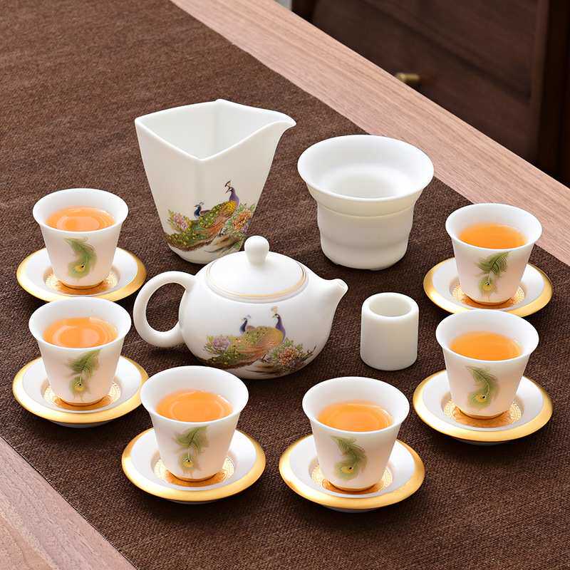 德化羊脂玉白瓷茶具家用功夫泡茶盖碗茶壶会客茶具套装办公室高端