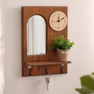 玄关墙面装饰挂件镜子置物架古木质钥匙挂钩背景墙复古中怀旧壁挂