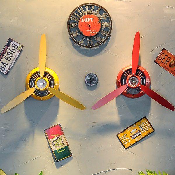 复古loft工业风铁艺创意飞机螺旋桨挂钟壁挂酒吧网咖背景装饰品