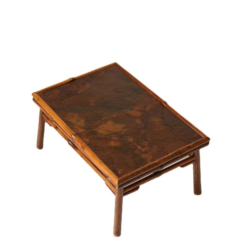 梅鹿岩石小茶桌 藤席面茶具收纳茶台小茶几榻Q榻米杯架围炉干泡台