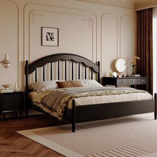 莎床床黑色床1.8米实木床现代简约古风双人竖中法式复古1.5温琴