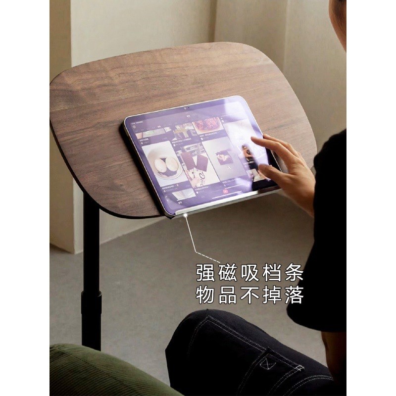 黑胡桃木边几 升k降旋转沙发床边桌 移动翻转角几茶几小户型