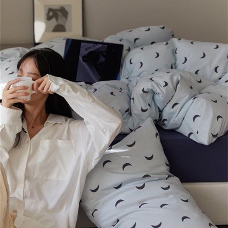 春秋款现代裸睡亲肤超软天竺棉床上用品四件套针织棉纯棉床单床笠