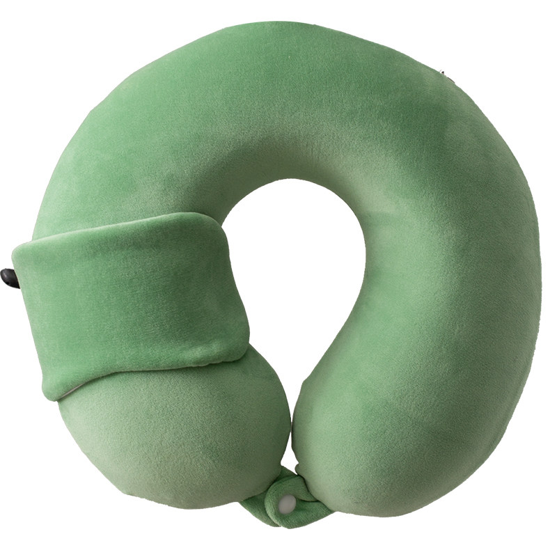 夏记忆棉脖子u型枕纯色护颈枕头办公午睡旅行便携可拆洗眼罩套装