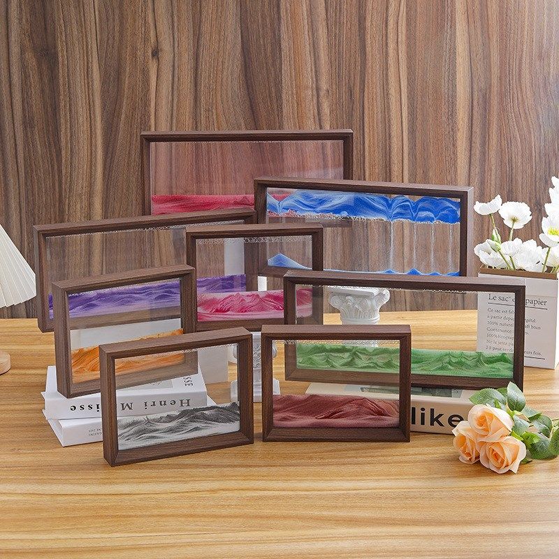 创意实木相框流沙画摆件3D立体解压沙漏高档商务家居装饰品