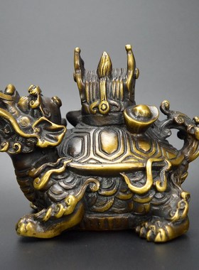 黄铜龙龟摆件纯铜官帽龟仿古铜器工艺品家居装饰品书房办公室摆设