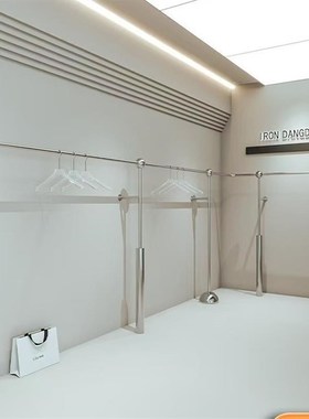 服装店上墙展示道具不锈钢侧挂货架女装店转角靠墙陈列架挂衣架子