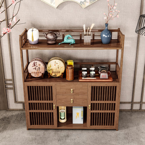 茶柜茶水柜茶台茶桌侧边柜置物架实木办公室茶具茶叶储物收纳柜子