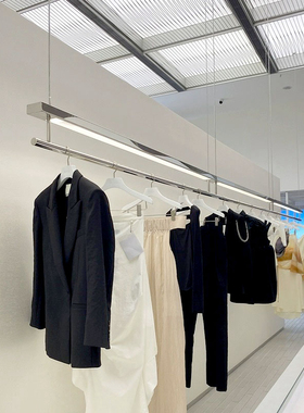 服装店展示架不锈钢带灯吊顶架吊挂橱窗陈列挂衣架女装店货架吊杆