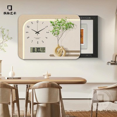 北欧奶油风绿植电表箱装饰画带时钟遮挡配电箱盖板餐厅万年历挂画