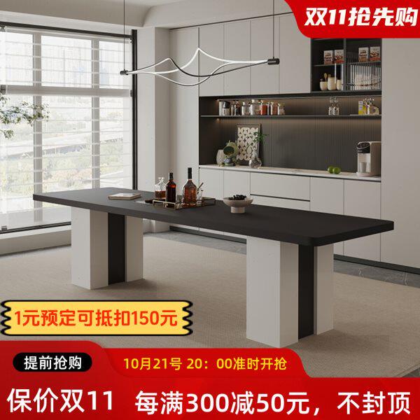 意式极简岩板餐桌黑色现代简约家用轻奢长方形家用餐桌椅组合纯黑