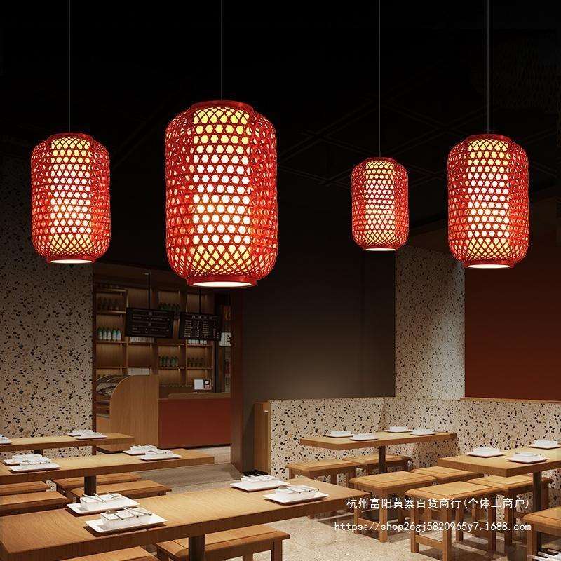 竹艺竹编灯笼吊灯新中式仿古灯罩网红烧烤店餐厅茶室复古门口吊灯