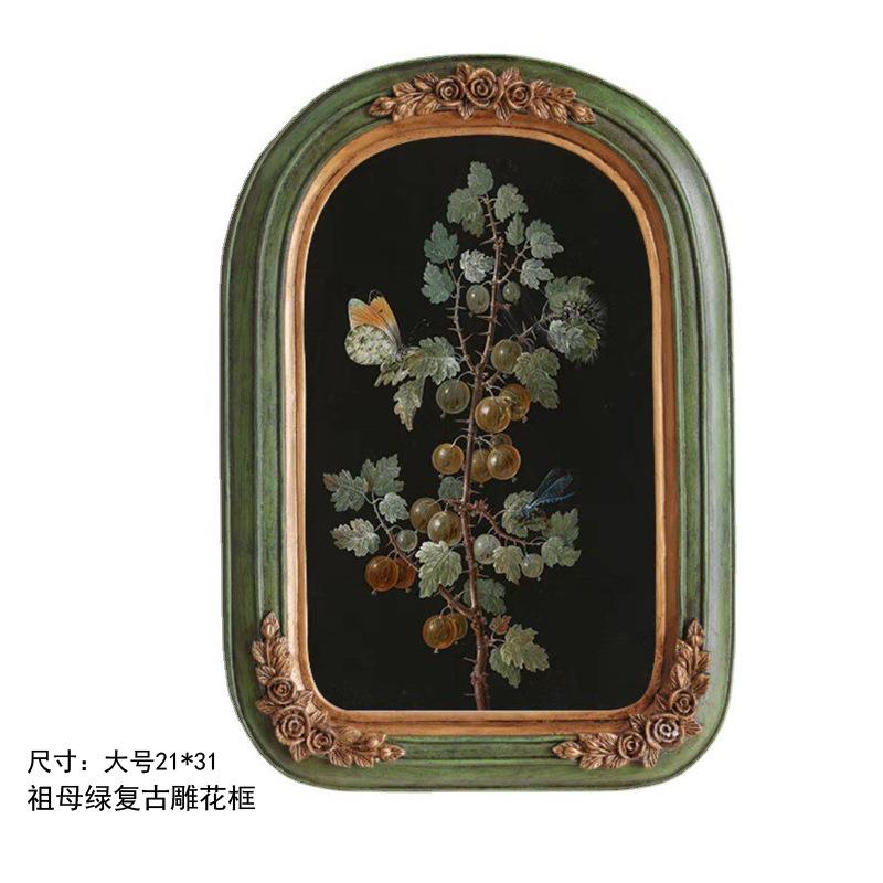 中古小众古典复古怀旧桌面摆件装饰画法式植物花卉拱形框美式挂画