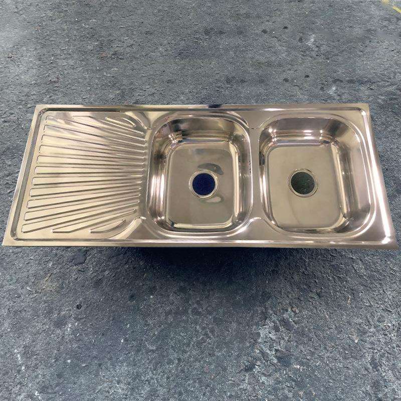 厨房一体拉伸不锈钢水槽双盆带板出口智利玻利维亚水槽12050sink