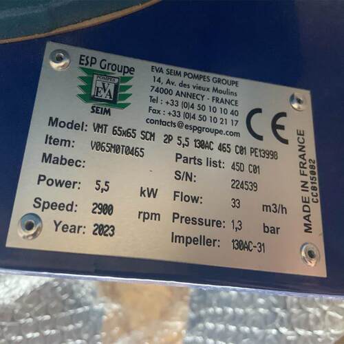 EVA泵VM80-SCM/Q=60m3/h/H=12m/N=9KW