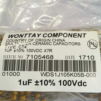 CT4 X7R独石电容 50V 63V 100V 105K 1UF 环保积层电容10%