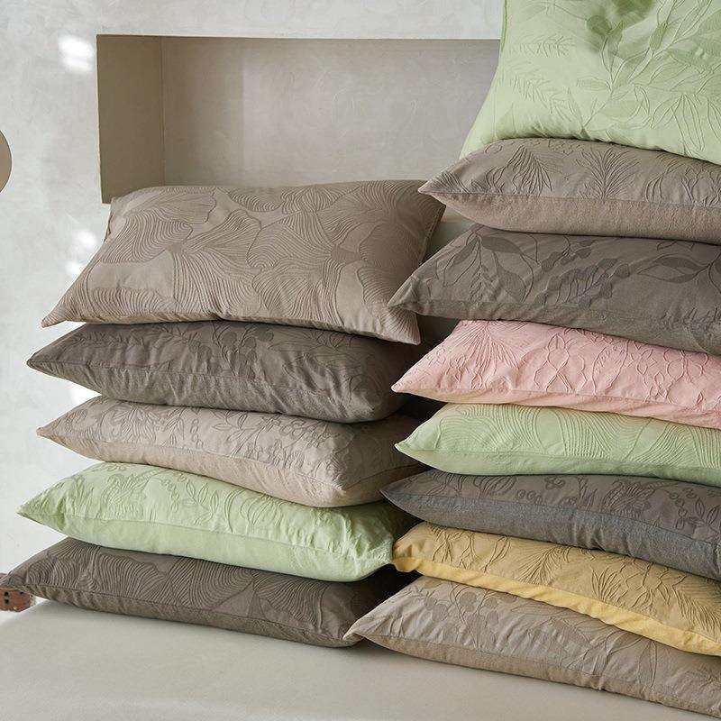 提花全棉水洗棉枕头套一对两只装纯棉枕套单人透气干爽简约纯色