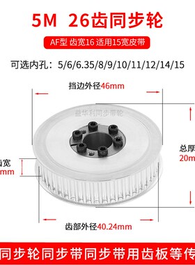 5M26齿AF齿宽16免键同步带轮x内孔5 6 8 1012胀紧套同步轮涨套标