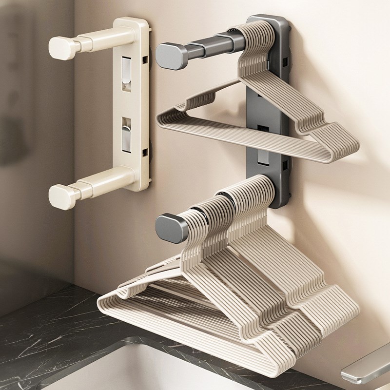 吸盘衣架收c纳神器家用阳台壁挂多功能伸缩挂架免打孔晾衣架置物