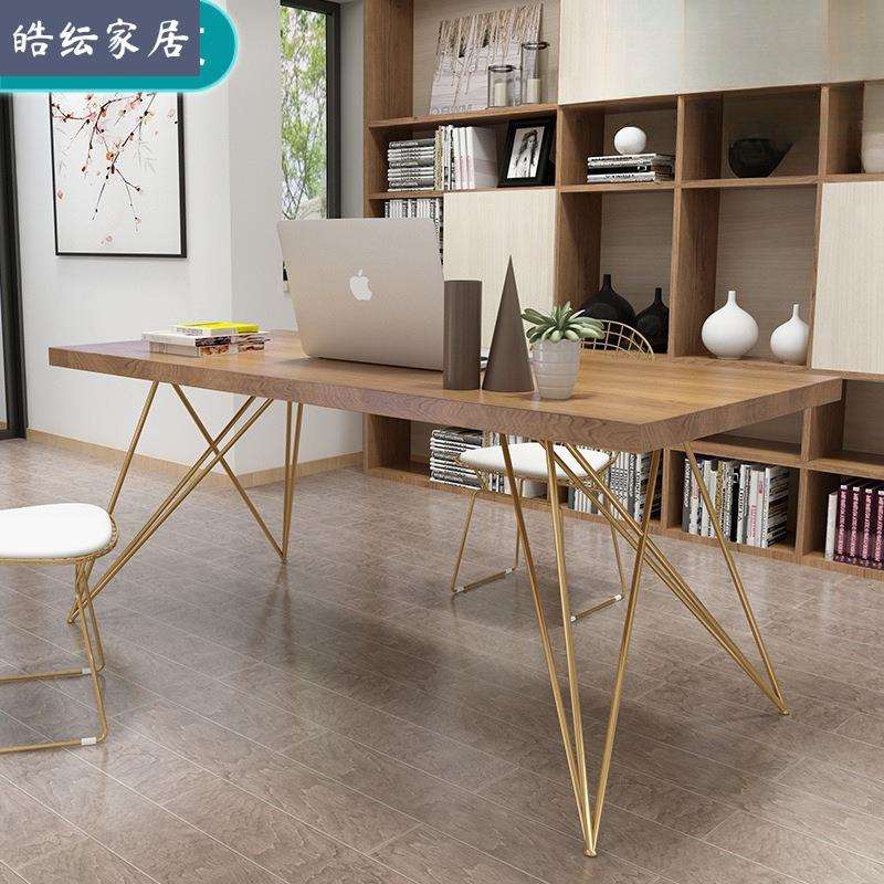 美式工业风实木办公桌现代简约家用简易书桌学生写字桌台式电脑桌