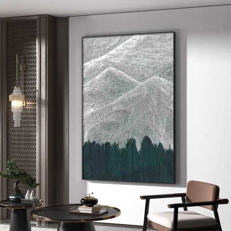 现代客厅沙发抽象线条风景森林装饰画玄关小众绿色山水卧室挂壁画