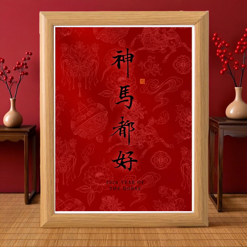 新款马年红色喜庆木质相框摆件图片