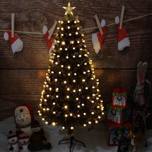 圣诞节装饰1.2、1.5、1.8、2.1米闪光发光圆球金色叶子光纤圣诞树