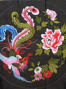 刺绣民族风 绣片机绣牡丹族片凤戏苗工艺品绣特色