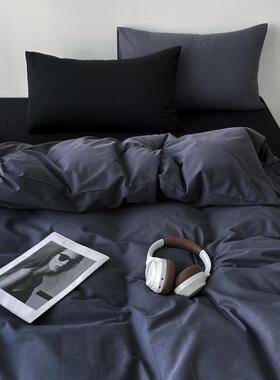 纯棉学生宿舍床上三件套0.9/1/1.2/1.35m简约蓝色全棉床单四件套