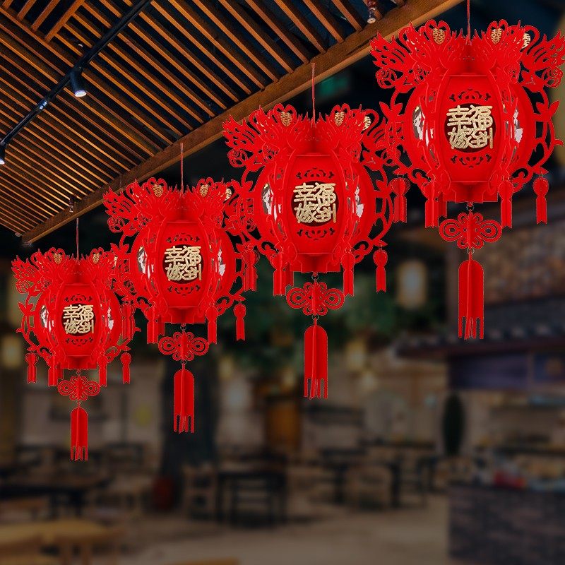 结婚大红灯笼新婚房客厅装饰灯笼立体植绒红灯笼 装饰喜庆之满