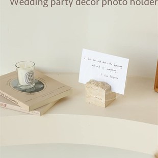 侘寂风黄洞石留言便条夹立式名片夹子菜单照片相片价格牌卡片支架