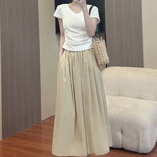 山本阔腿裤裙女夏季2024新款薄款大码宽松垂感高腰九分休闲长裤子